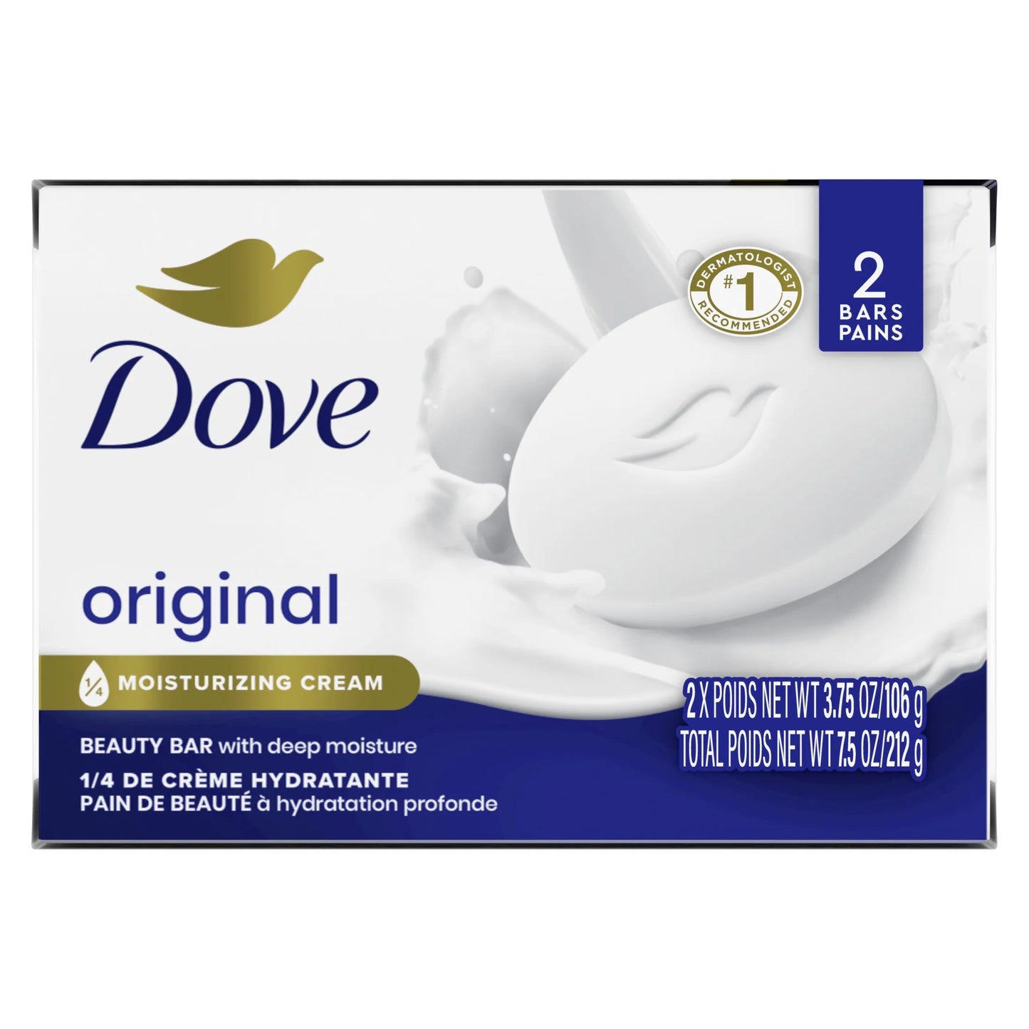 Beauty Bar Soap for Women Original with 1/4 Moisturizing Cream All Skin, 3.75 Oz 2 Bars