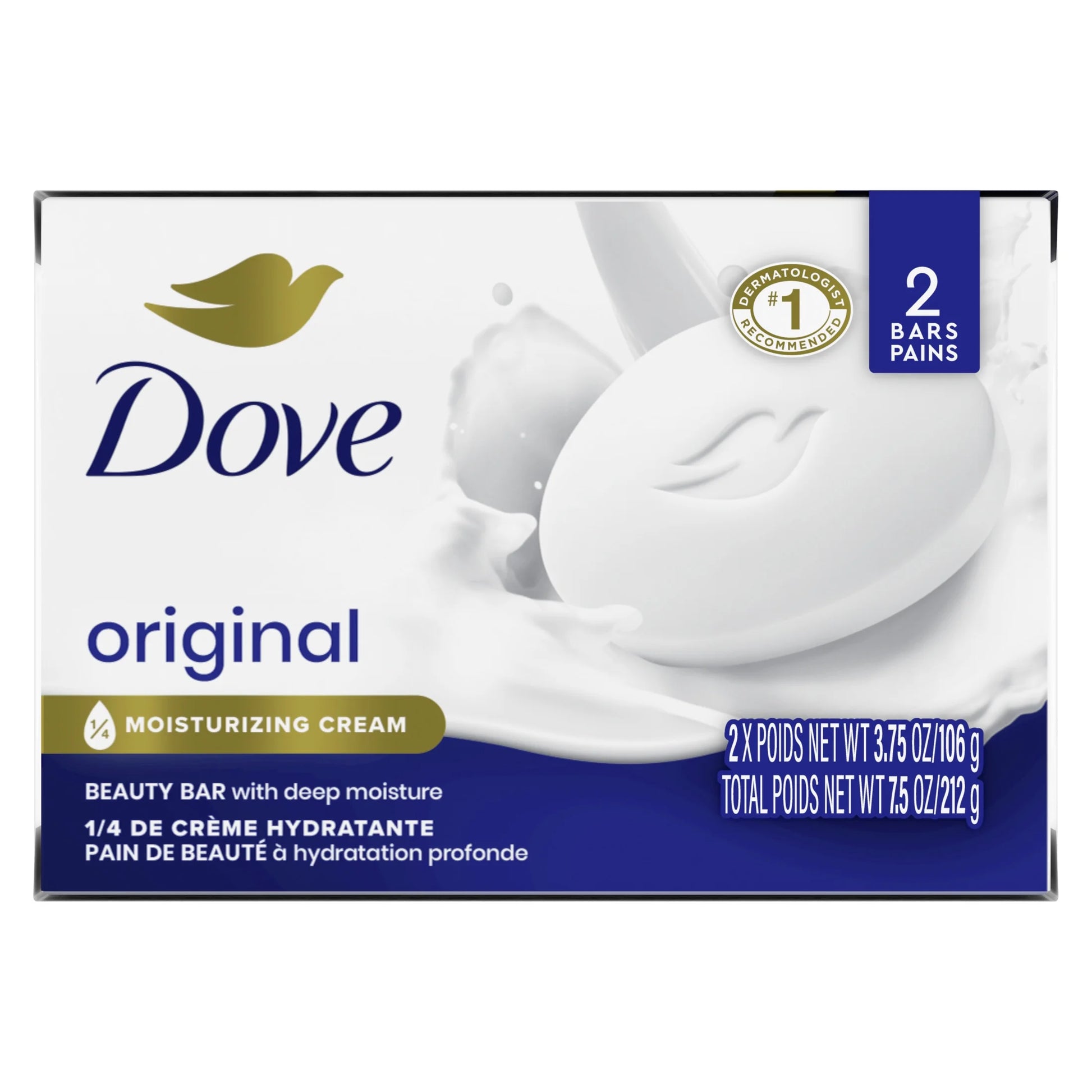 Beauty Bar Soap for Women Original with 1/4 Moisturizing Cream All Skin, 3.75 Oz 2 Bars