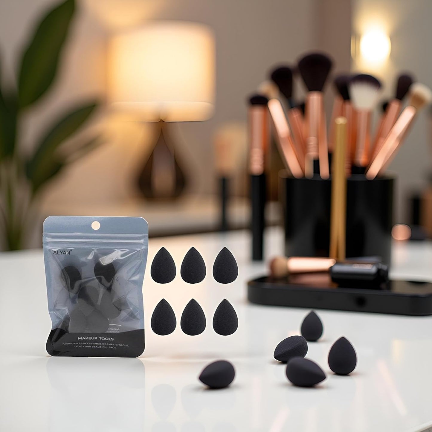 12Pcs Black Mini Makeup Sponge, Concealer Highlight,And Eye Shadow Black Small Beauty Sponge Blender Set for Foundation,Powder, Sponges, Makeup Brushes and Tools