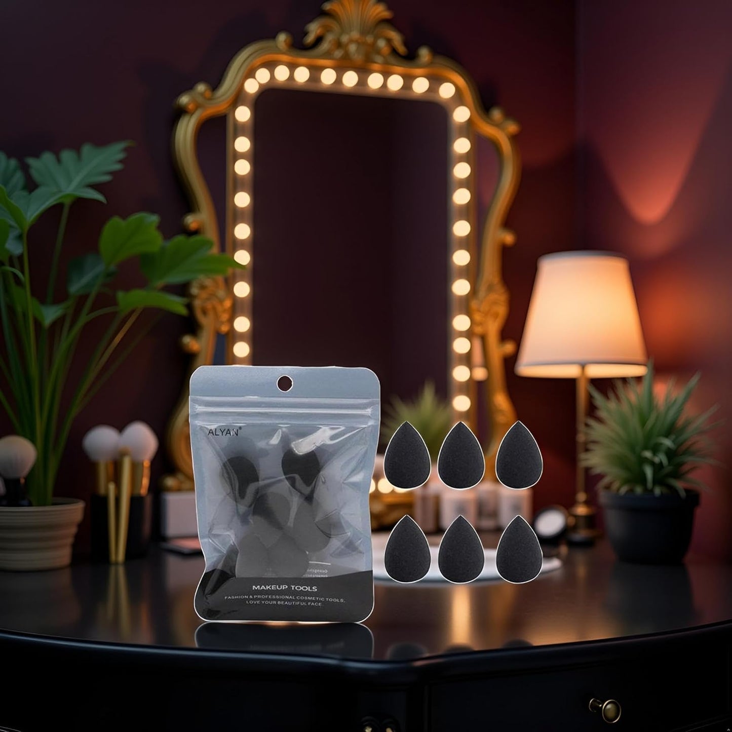 12Pcs Black Mini Makeup Sponge, Concealer Highlight,And Eye Shadow Black Small Beauty Sponge Blender Set for Foundation,Powder, Sponges, Makeup Brushes and Tools